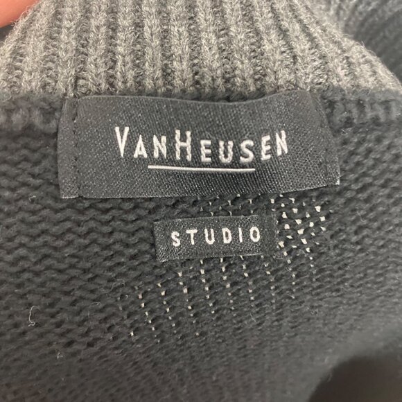 Van Heusen Cotton Argyle Zip Cardigan Sweater XL Mens Black Gray Grandpa Preppy - Picture 4 of 8